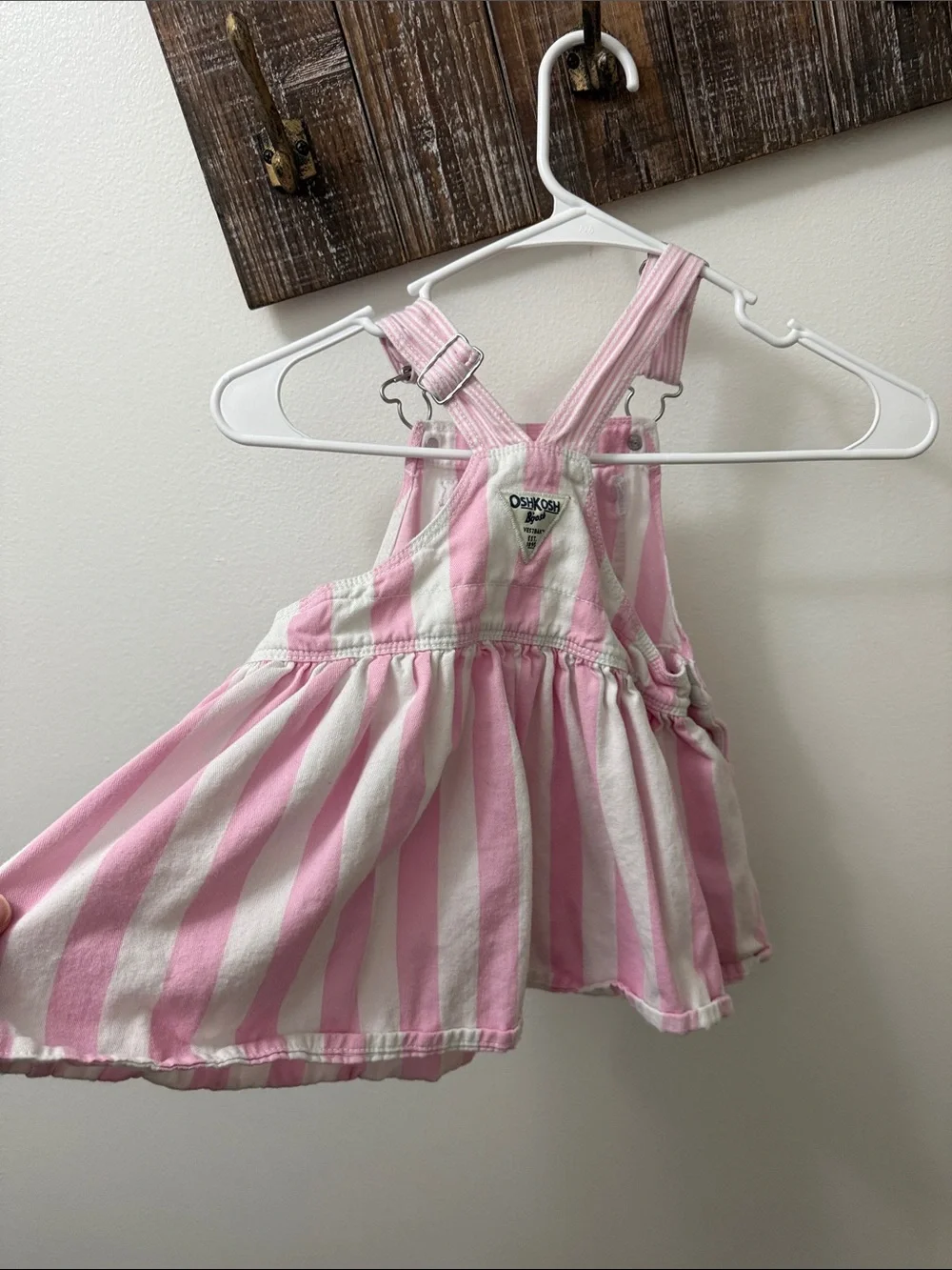 OshKosh B'gosh Pink & White Striped Girls' Overall Shorts